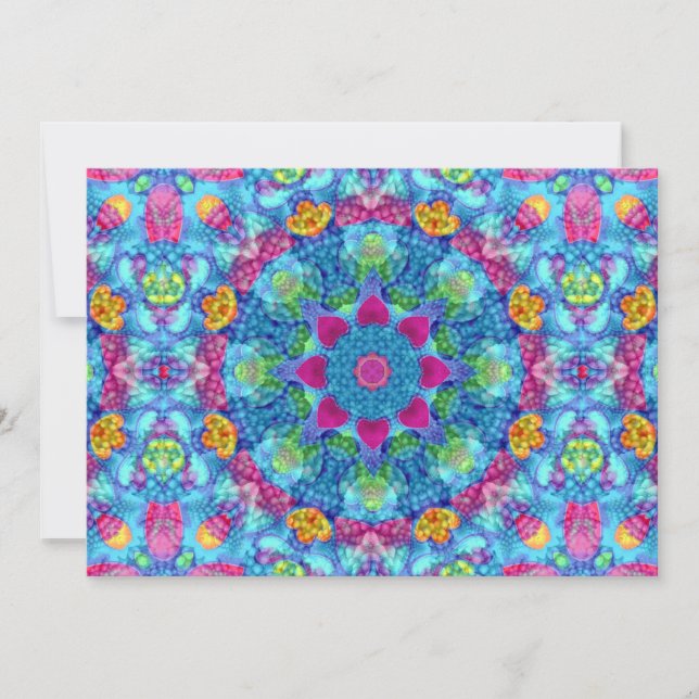 Hearts Vintage Violet & Blue Fractal Kaleidoscope Invitation (Front)