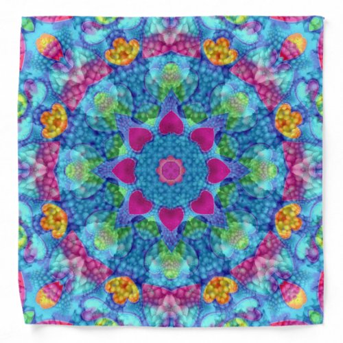 Hearts Violet  Blue  Vintage Fractal Kaleidoscope Bandana