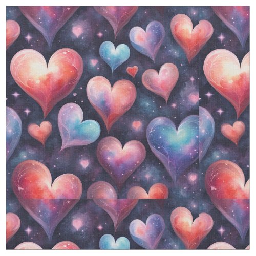 Hearts Watercolor Art  Fabric