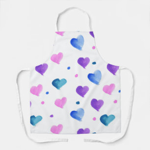Hearts Watercolor Dots Purple Pink Blue Apron