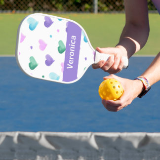 Hearts Watercolor Pattern Personalize Purple Pickleball Paddle