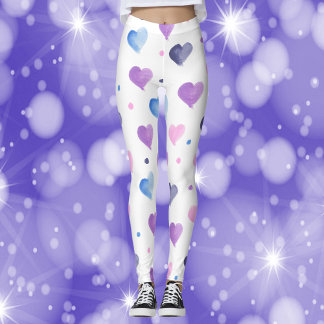 Hearts Watercolor Pattern Pink Purple Blue Leggings