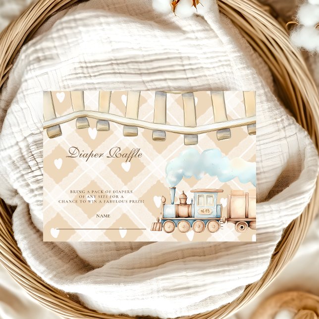 Hearts Watercolor Train Shower Diapper Raffle Enclosure Card (Creator Uploaded)