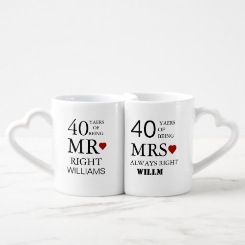 Hearts wedding 40th Anniversary Mr Mrs Right  Coffee Mug Set