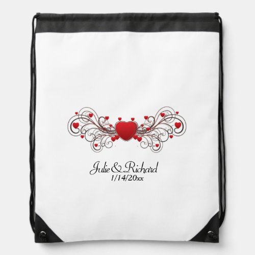 Hearts Wedding Drawstring Bag