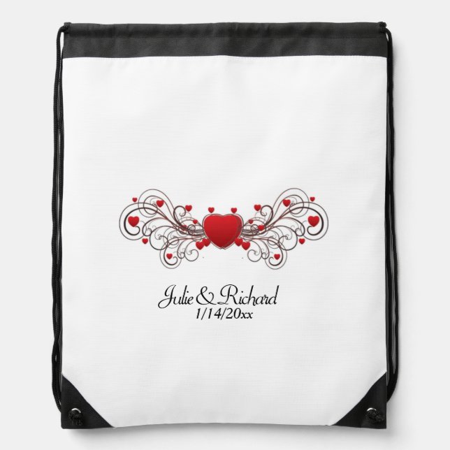 Hearts Wedding Drawstring Bag (Front)