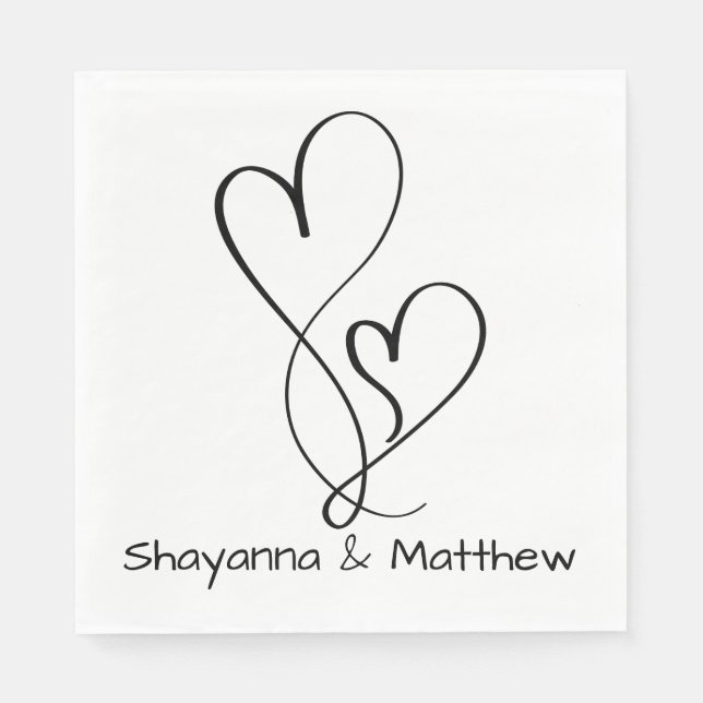 Hearts Wedding Engagement Bridal Shower Black Napkins (Front)