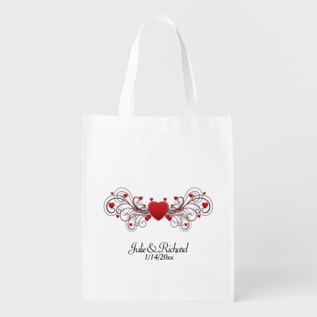 Hearts Wedding Grocery Bag (Front)