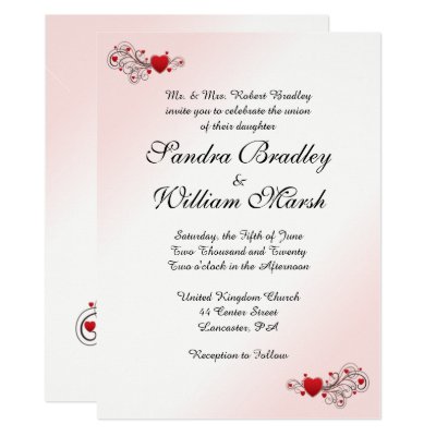 Hearts Wedding Invitation Pink Accent