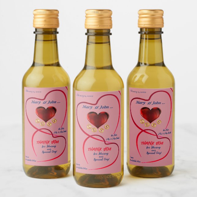 Hearts Wedding Mini  Wine Label (Bottles)