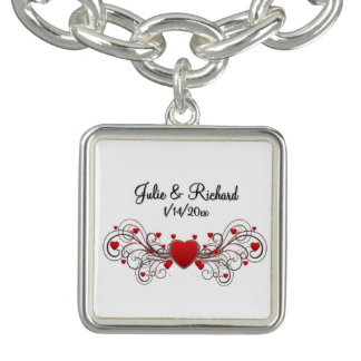 Hearts Wedding Party Gift Custom Names and Date Bracelet