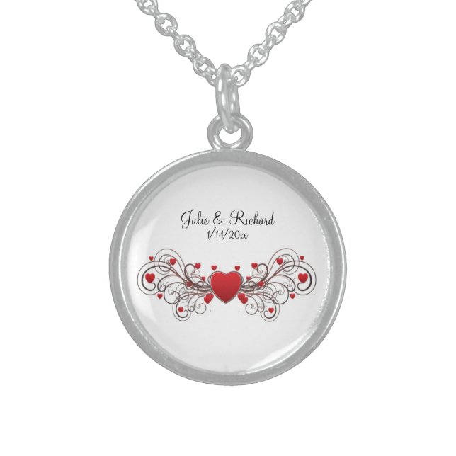 Hearts Wedding Party Gift Sterling Silver Necklace (Front)