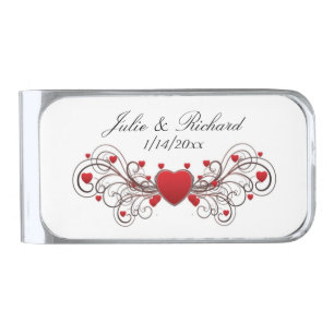 Hearts Wedding Silver Finish Money Clip