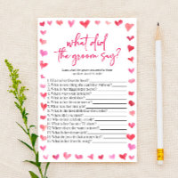 Hearts What Did The Groom Say? Bridal Shower Game 