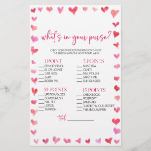 Hearts What's In Your Purse? Bridal Shower Game Stationery