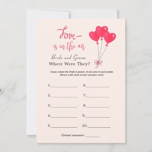 Hearts Where were they Bridal shower game Invitation