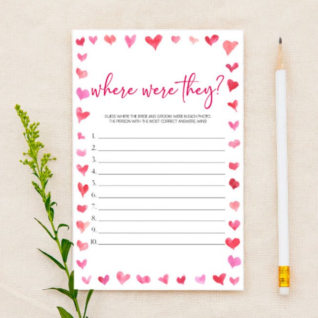 Hearts Where Were They? Bridal Shower Game  Stationery (Creator Uploaded)