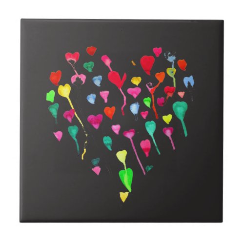Hearts whimsical colorful rainbow heart art ceramic tile