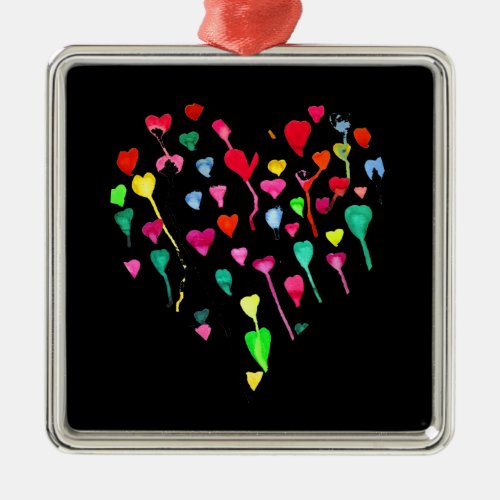Hearts whimsical colorful rainbow heart art metal ornament