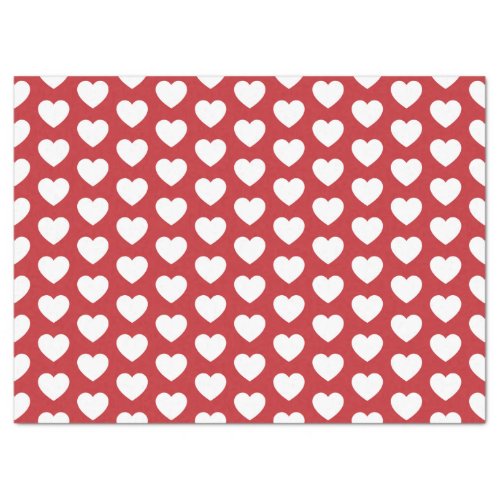 Hearts White on Dark Red Tissue Paper