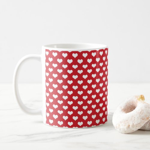 Hearts White Red Background Pattern Coffee Mug