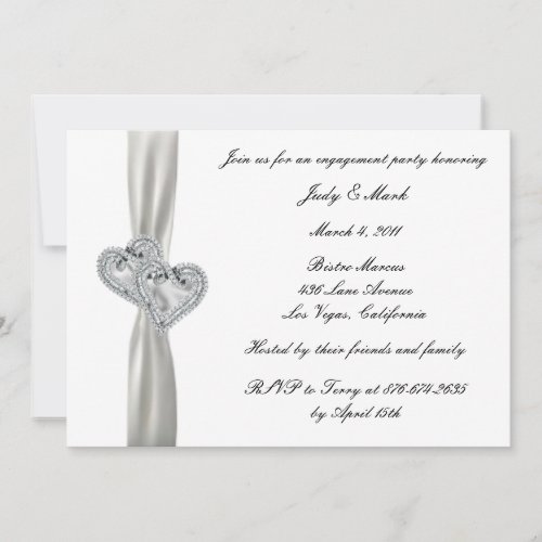 Hearts White Wedding Engagement Party Invitation