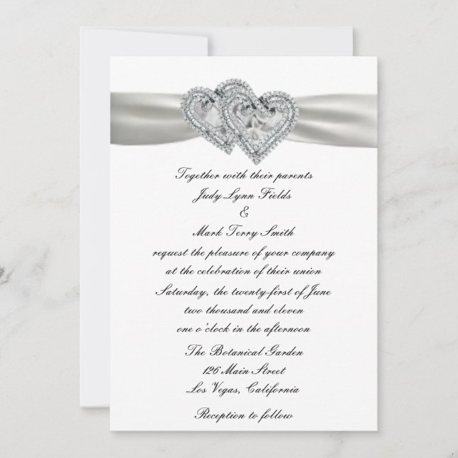 Hearts White Wedding Invitation (Front)