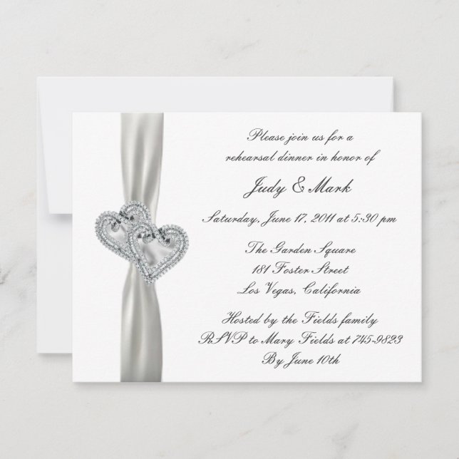Hearts White Wedding Rehearsal Dinner Invitation (Front)