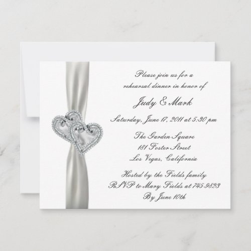 Hearts White Wedding Rehearsal Dinner Invitation