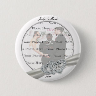 Hearts White Wedding Round Button