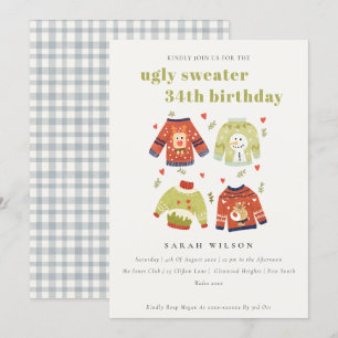 Hearts Winter Ugly Sweater Any Age Birthday Invite