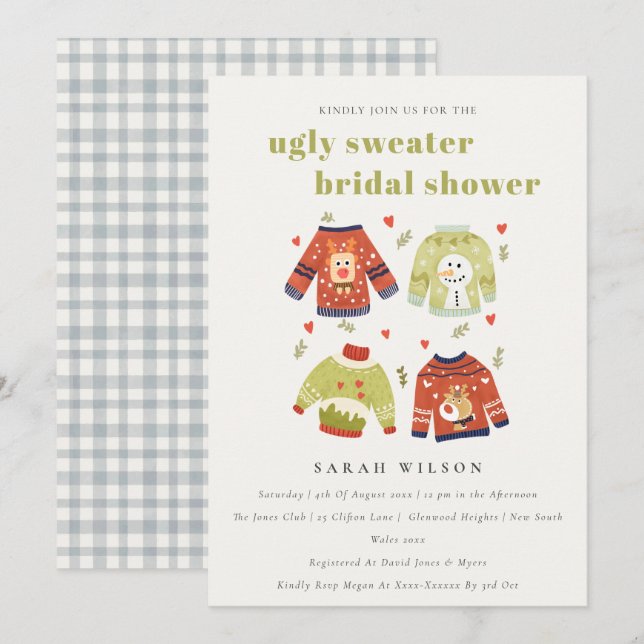 Hearts Winter Ugly Sweater Bridal Shower Invite (Front/Back)