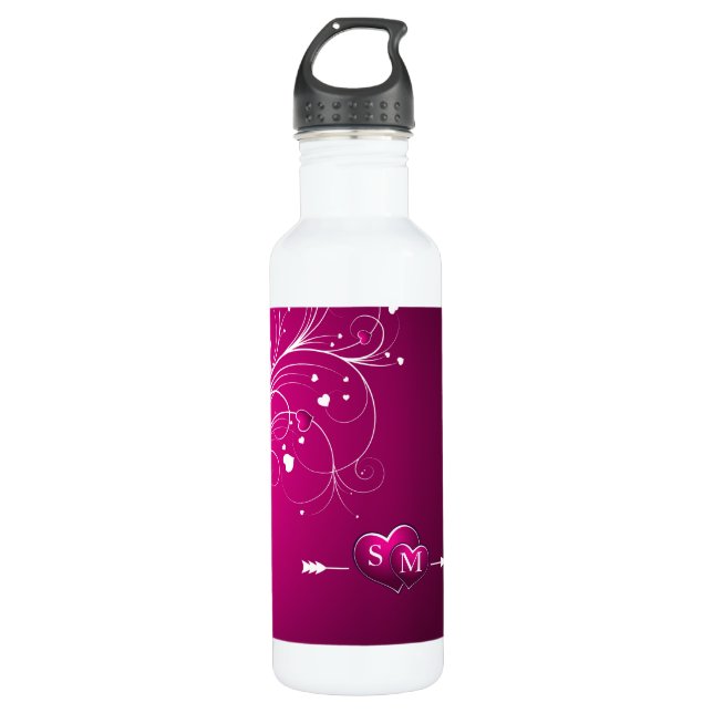 Hearts with Arrow Stainless Steel Water Bottle (Front)