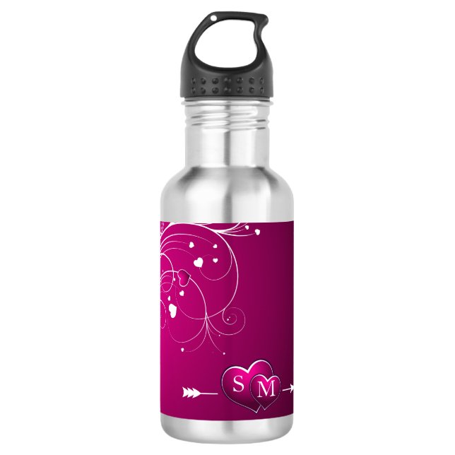 Hearts with Arrow Stainless Steel Water Bottle (Front)