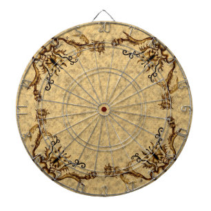 Hearts with Flowers and Butterfly in Tattoo Style Dart Board