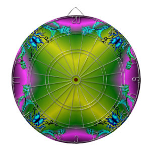 Hearts with Flowers and Butterfly in Tattoo Style Dartboard