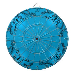Hearts with Flowers and Butterfly in Tattoo Style Dartboard With Darts