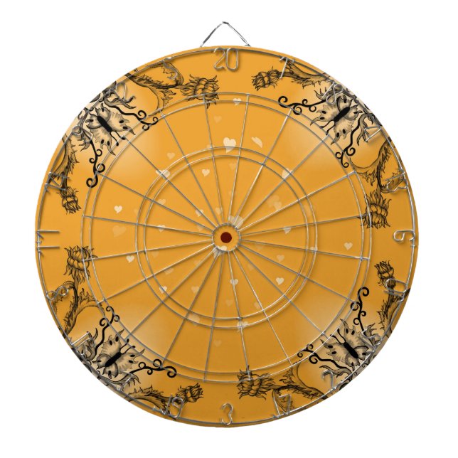 Hearts with Flowers and Butterfly in Tattoo Style Dartboard With Darts (Front)