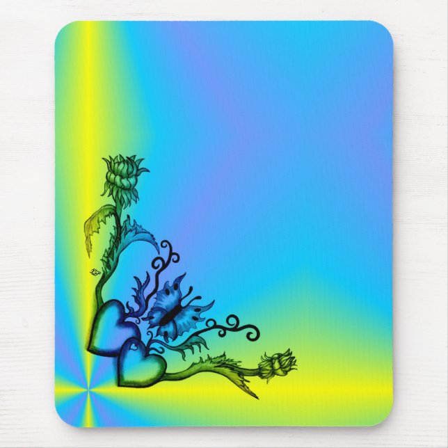 Hearts with Flowers and Butterfly in Tattoo Style Mouse Pad (Front)