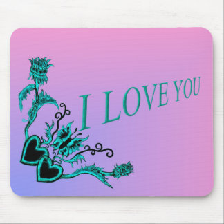 Hearts with Flowers and Butterfly in Tattoo Style Mouse Pad