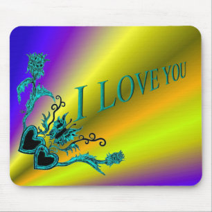 Hearts with Flowers and Butterfly in Tattoo Style Mouse Pad