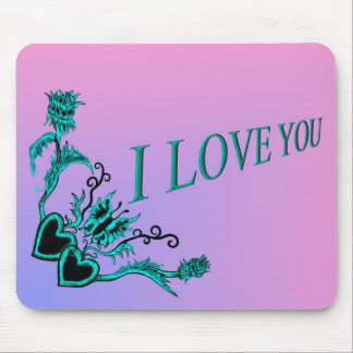 Hearts with Flowers and Butterfly in Tattoo Style Mouse Pad