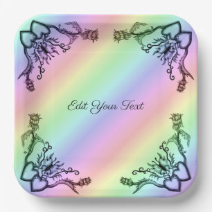 Hearts with Flowers and Butterfly in Tattoo Style Paper Plates