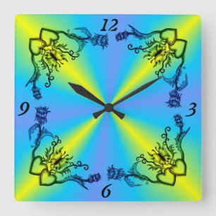 Hearts with Flowers and Butterfly in Tattoo Style Square Wall Clock