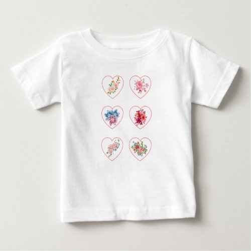 Hearts with flowers baby T_Shirt