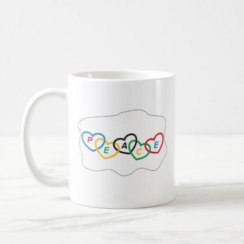 Hearts with Olympic colors and text peace Coffee Mug