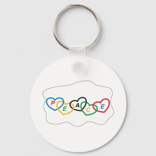 Hearts with Olympic colors and text peace Keychain