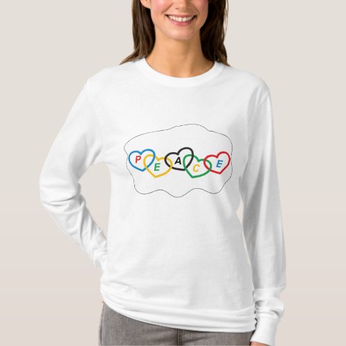 Hearts with Olympic colors and text peace T_Shirt