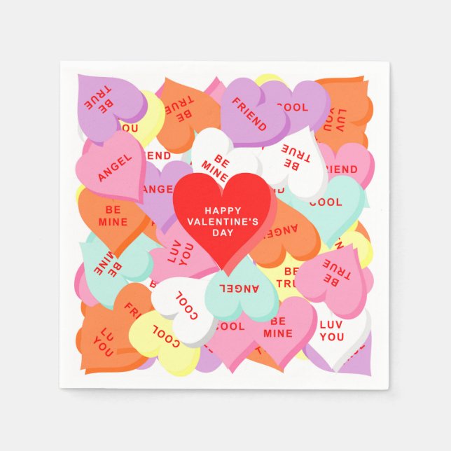 Hearts with Sayings Valentine's Day Paper Napkins (Front)