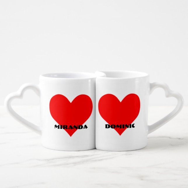 Hearts with your Names Coffee Mug Set (Front Nesting)